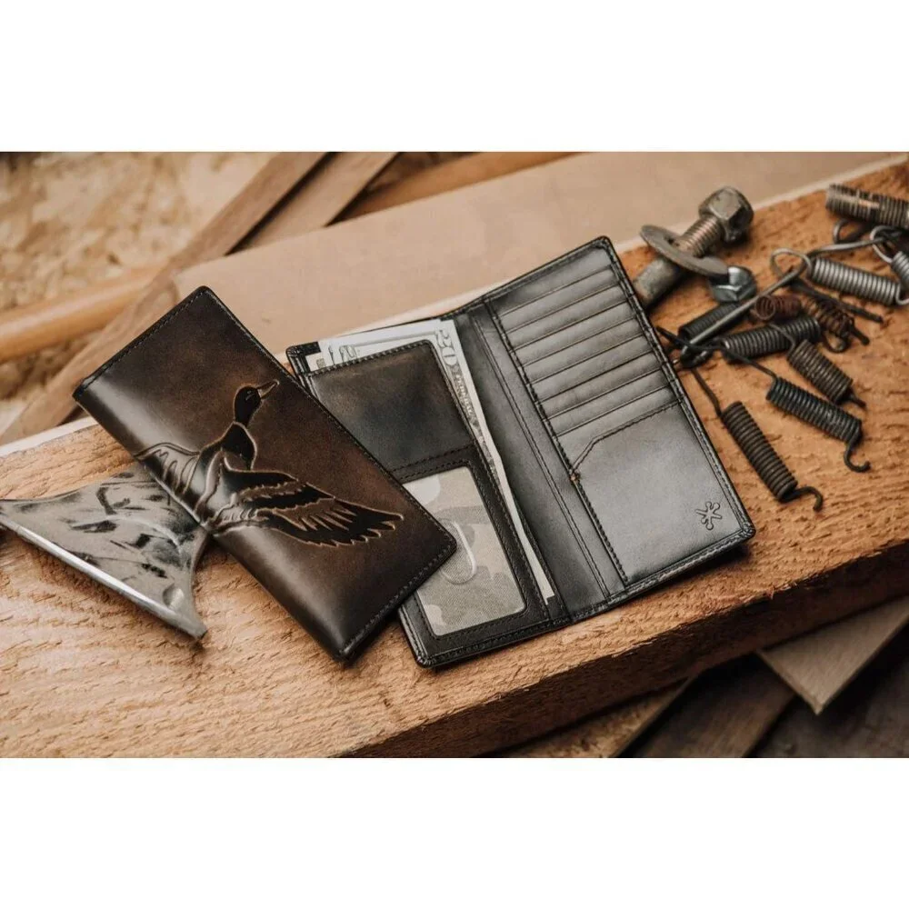 🆕Men Black Co. DUCK Long Wallet Grain Leather Long Bifold Wallet Hunter Gift